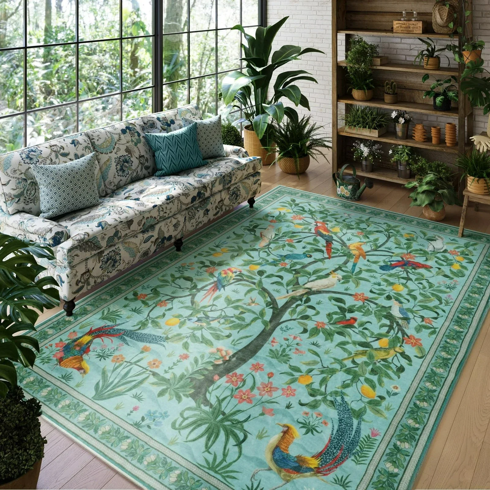 Boho-style Floral Bird Designs Carpet Living Room Decor Sofa Rug Bedroom Bedside Soft Rug Kitchen Dining Area Floor Mat Washable