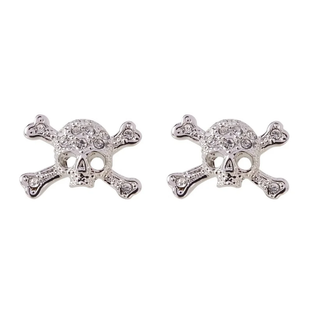 European and American fashion golden silver full diamond pearl small skull double bone Saturn earrings Women's luxury jewelry 6