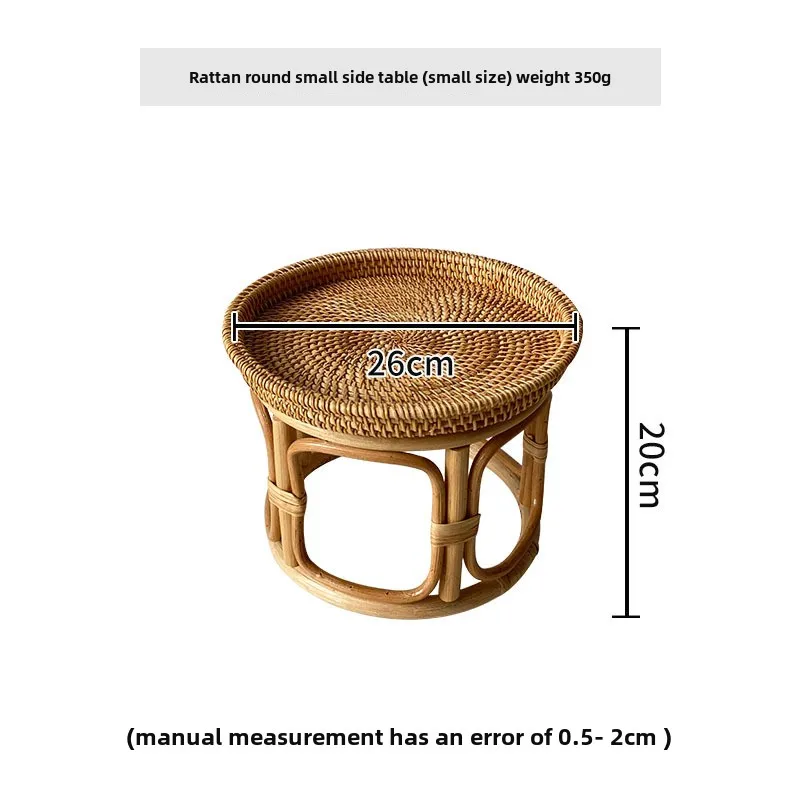 Handwoven Rattan Balcony Side Table Vintage Sofa Coffee Table  Durable Dessert and Snack Stand Japanese  Bedroom Organizer image 6