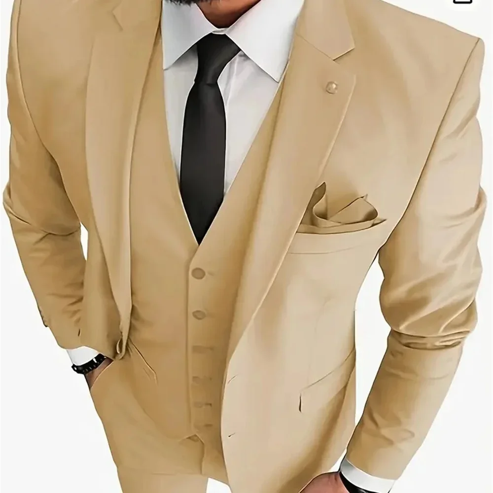 

Khaki Mens Office/Interview Suit 3 Piece Fashion Slim Fit Jackets and Vest with Trousers Plus XS-6XL Size Gray Men Sets