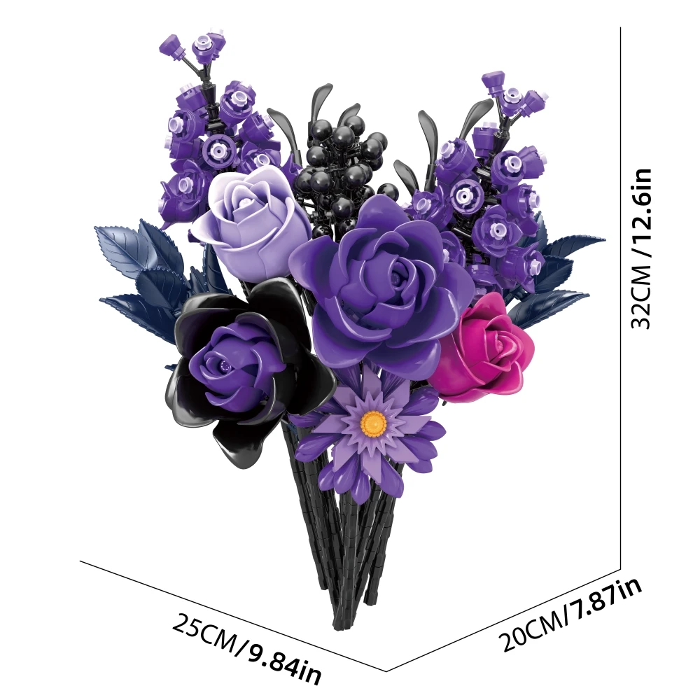 Blocos de construção diy buquê de rosas roxas modelo criativo decoração de casa presente romântico menina dia dos namorados ocasião especial presente
