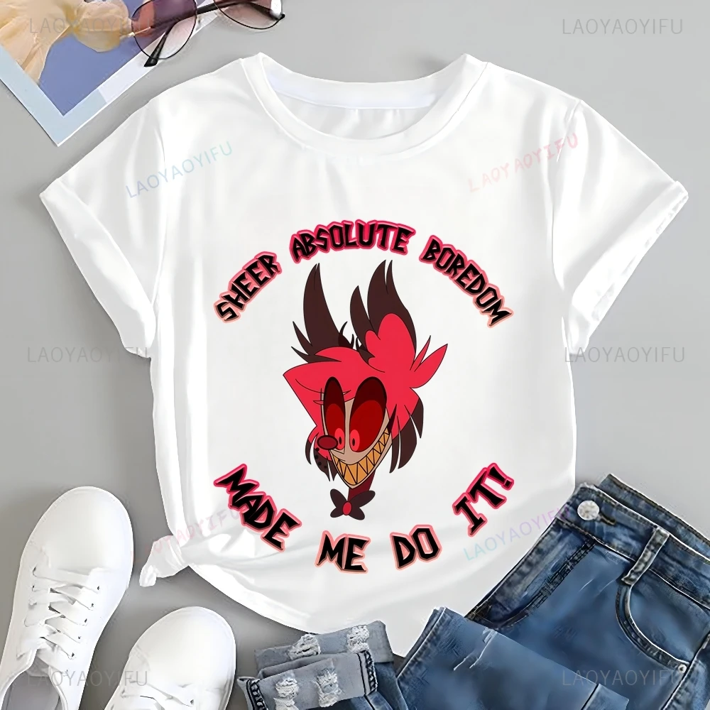 الكلاسيكية الرسوم المتحركة Hazbin فندق نمط طباعة أزياء تي شيرت، للجنسين عارضة الشارع الشهير، الربيع / الصيف أعلى القطن تي شيرت