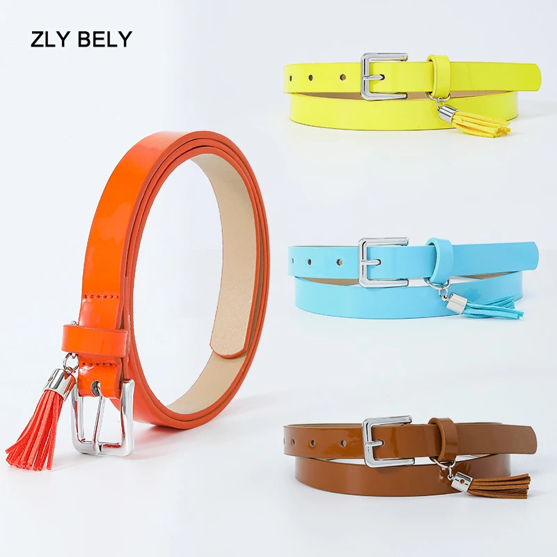 

ZLY 2023 New Fashion Tasse Belt Women Men Colorful PU Leather Material Alloy Metal Pin Buckle Shiny Rainbow Casual Style Belt