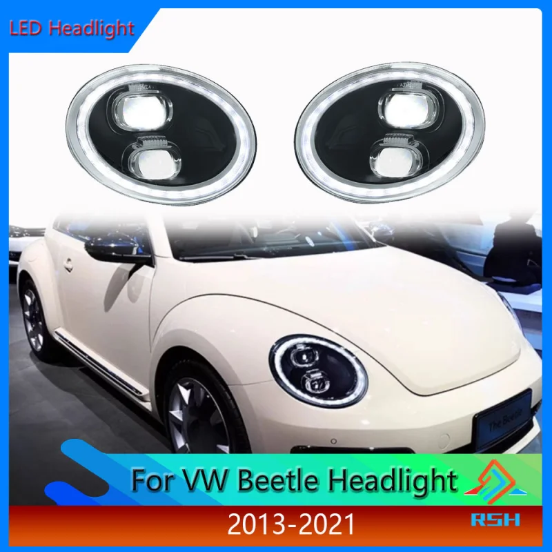 Front Light For Volkswagen Beetle Headlight Assembly 2013-2021 Retrofit With LED Lenses DRL Sequential Turn Signals Head Lamp