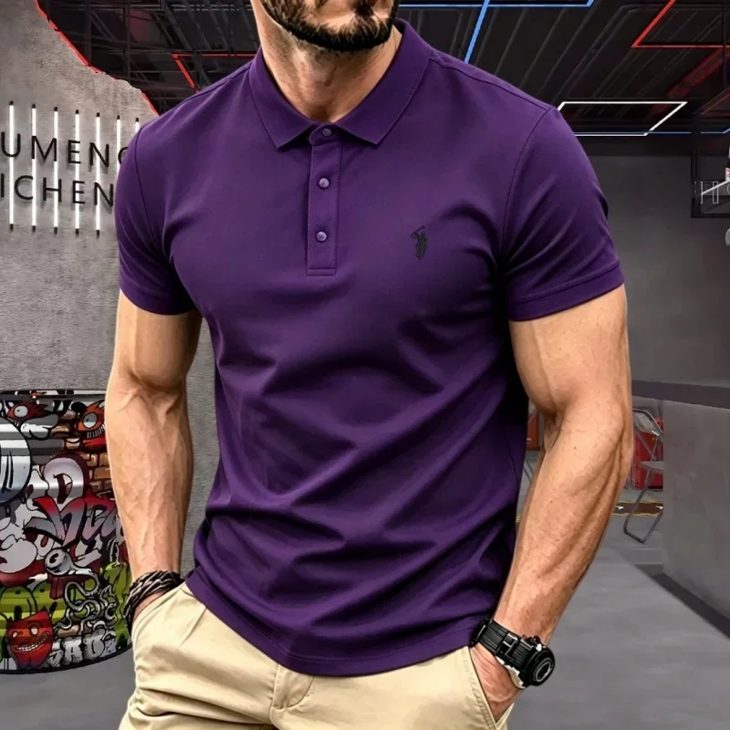 100% reine Baumwolle, hochwertiges Marken-Herren-Poloshirt mit kurzen Ärmeln, Sommer 2026, luxuriöses Mode-Golf-Oberteil mit Pony-Stickerei, lässiges T-Shirt – Detail 10