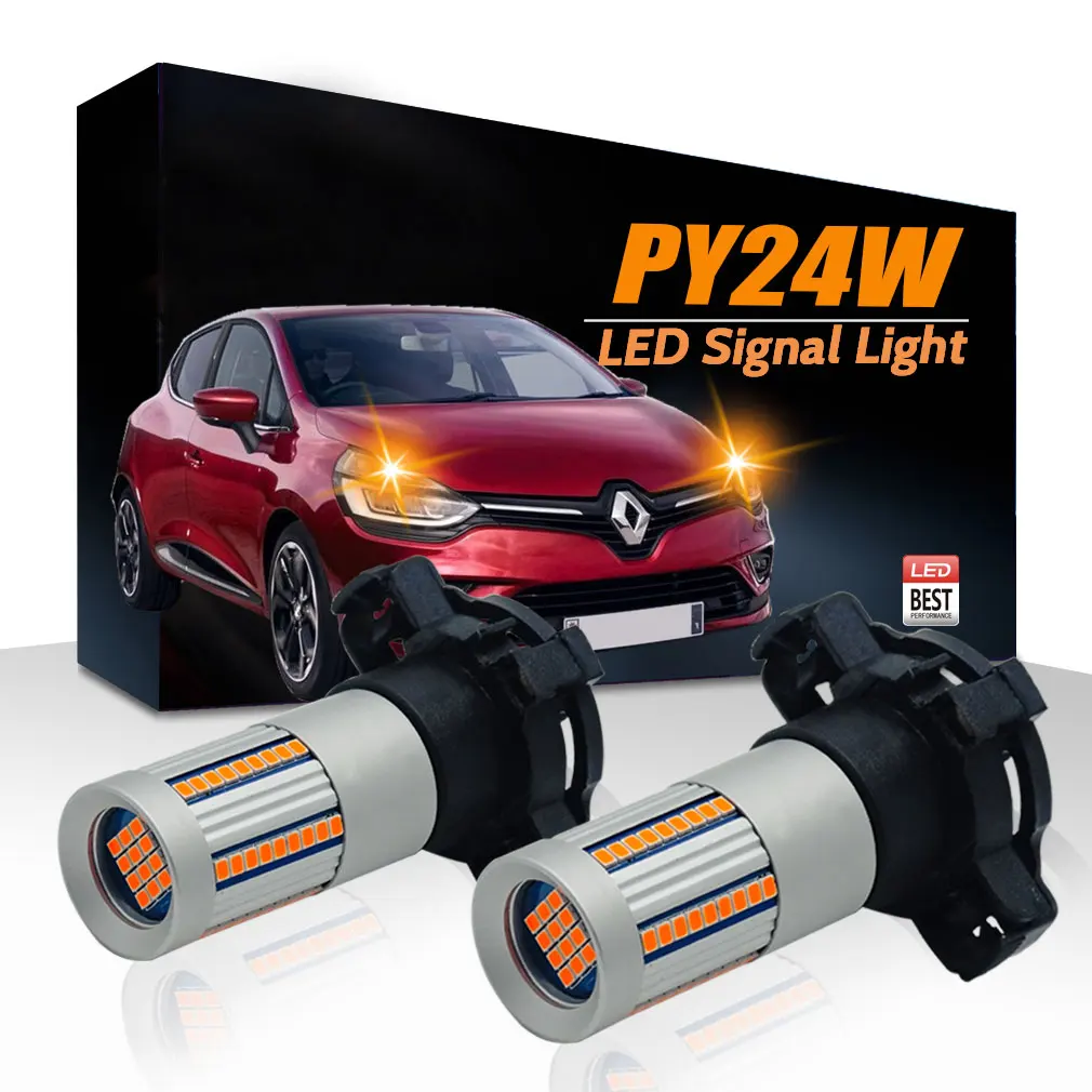 VANSSI PY24W LED Canbus Bulb No Hyper Flash PY24WNA 5200s 12190NA Error Free Amber Yellow  For Renault Clio 4 IV 2012-2021