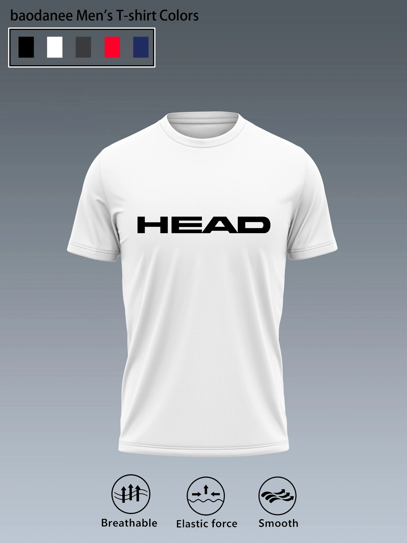 HEAD Letter Print Men Sports T‑shirt Breathable Elastic Smooth Short Sleeve Tops For Tennis Running Gym Training Daily Wear
