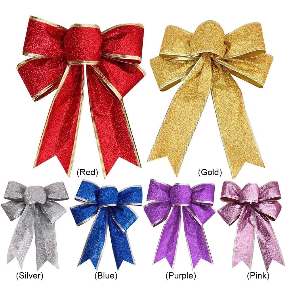 5Pcs Christmas Large Bowknot Decor Glitter Ribbon Bow Wreath Ornament for Christmas Tree Presents Decor