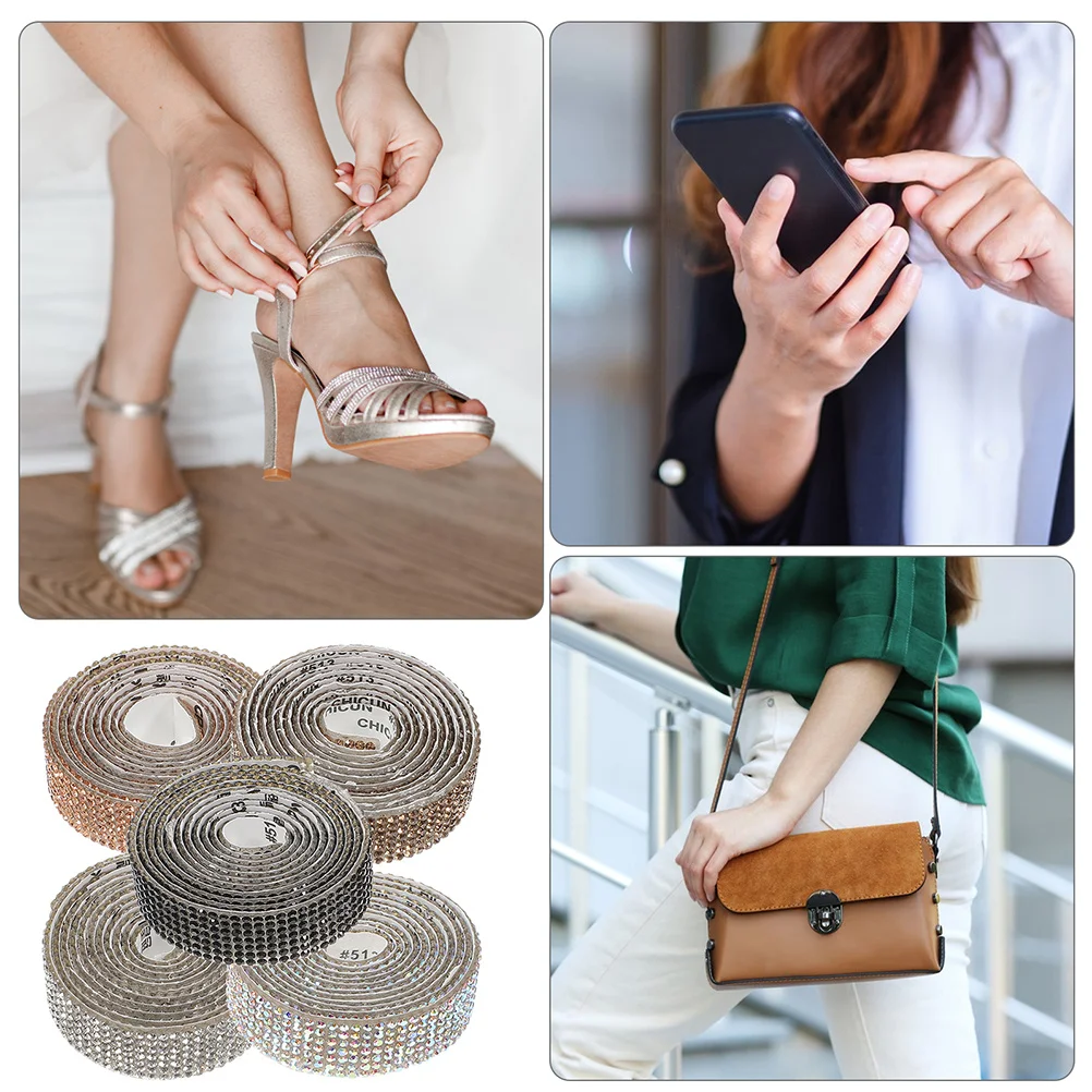 

1pcs 5 Rolls Adhesive Rhinestone Ribbon Crystal Tape For Diy Craft Clothes Decor Vehicle Bling Trimming Bling Rhinestone Ribbons