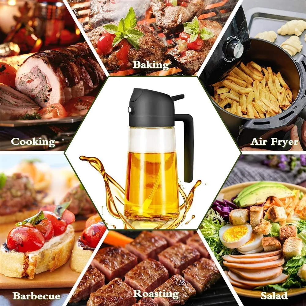 16oz/470ml Olive Oil Sprayer for Cooking - 2 in 1 Glass Olive Oil Dispenser for Kitchen Gadgets, Air Fryer, Salad, and BBQ - view 6