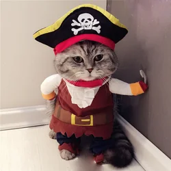 Funny Cat Costumes Pirate Suit Cat Clothes Kitty Kitten Corsair Halloween Costume Puppy Suits Dressing Up Party Clothes for Cat