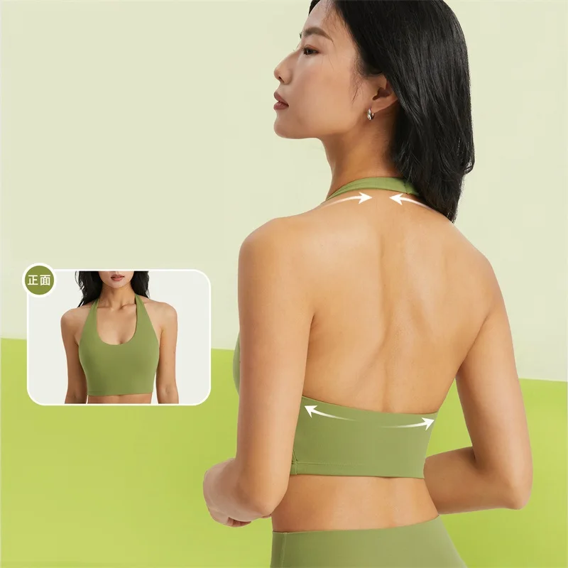 Effen Kleur U Vorm Vrouwen Opknoping Hals Sport Beha Uitgebreide Training Halter Ondergoed Fitness Top Gym Yoga Borst Pad Met pad