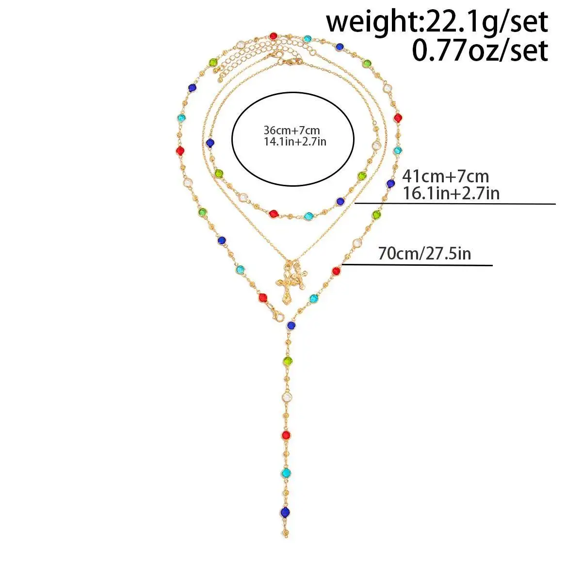 SHIXIN 3 Pcs/Set Elegant Colourful Crystal Tassel Chain Necklace for Women Vintage Cross Long Pendant Necklace Lady Neck Jewelry