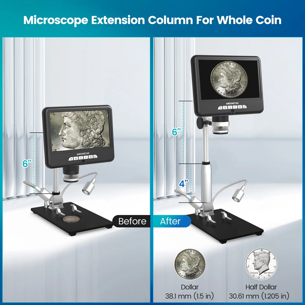 Andonstar AD207S HDMI Digital Microscope with Extension Column for coins observe,Soldering Microscope for Phone PCB SMD Repair