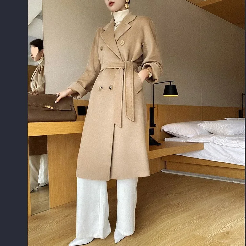 

popular autumn and winter medium and long double-sided woolen coat for women's high-end foreign style simple small woolen