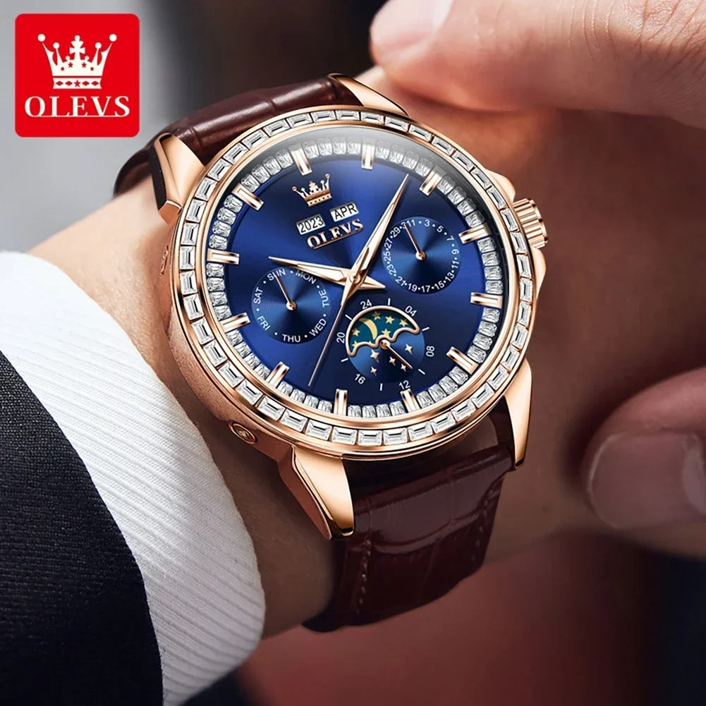 

OLEVS 6695 Watches for Men Classic Fashion Original Automatic Mechanical Watch Calendar 24 Hour Moon Phase Relógio Masculino