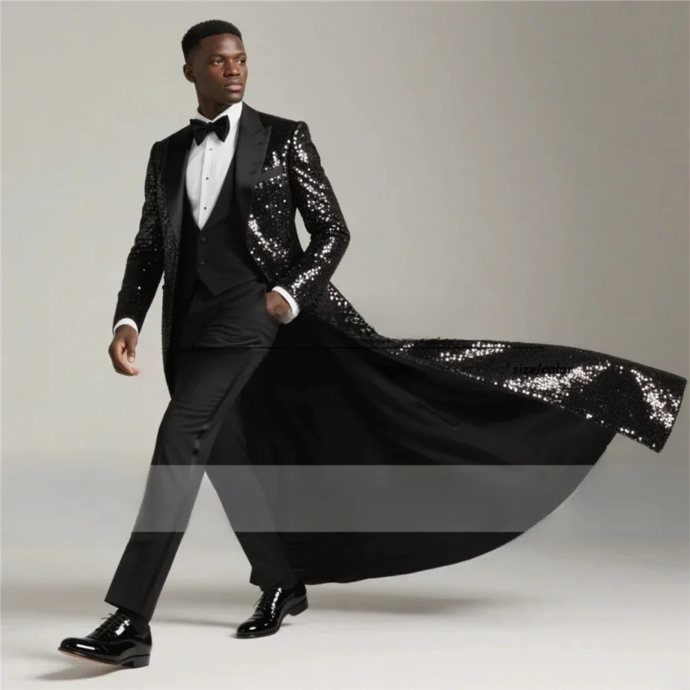 الدعاوى الفاخرة للرجال 3 قطع مجموعات تألق الفضة الترتر بلغت ذروتها التلبيب الحفلات بليزرات مخصصة العريس الزفاف سهرة سليم صالح