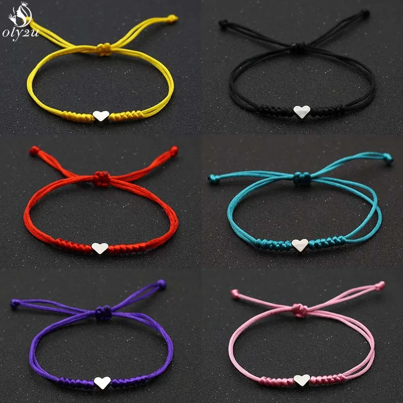 Tiny Heart Charms Woven Bracelet Black Red Blue Pink Thread Rope Lucky Bracelets for Women Girls Engagement Jewelry BFF Bangles