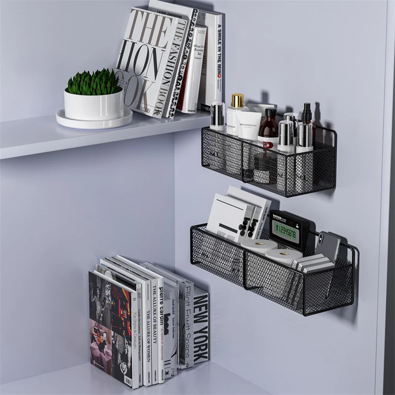 Black Wall-Mounted Bathroom Shelf Shower Shampoo Rack Kitchen Condiment Storage Basket Toilet Soap Holder Bathroom Organizer