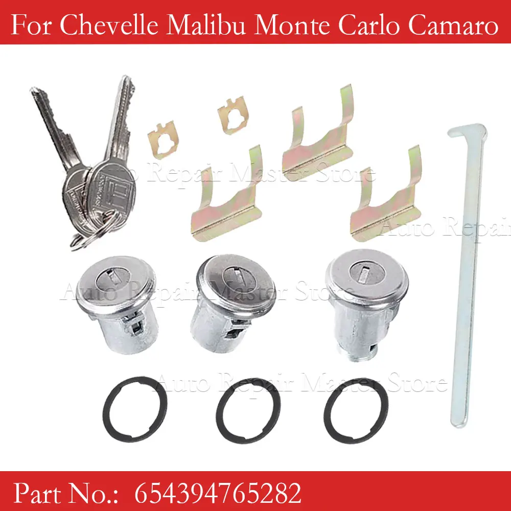 654394765282 For Chevelle Malibu Monte Carlo Camaro Car Door Trunk Key Kit Door Lock Cylinder Set Accessories Parts With 2 Keys