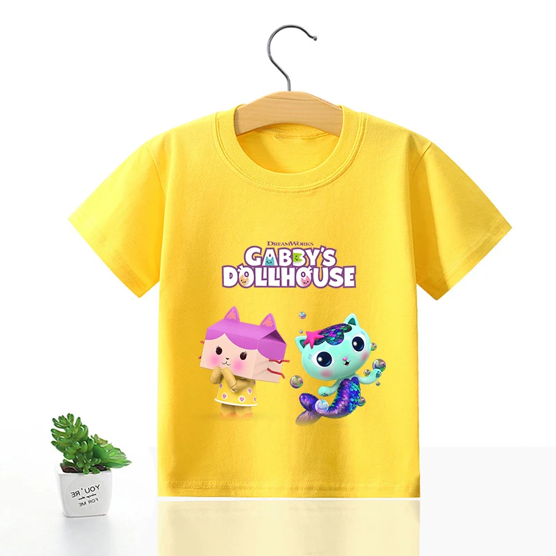 Gabby Dollhouse T-shirt for Children Girl Cartoon Cotton Tees Anime Summer Top Themed Birthday Clothes O-neck Short Sleeve Gift