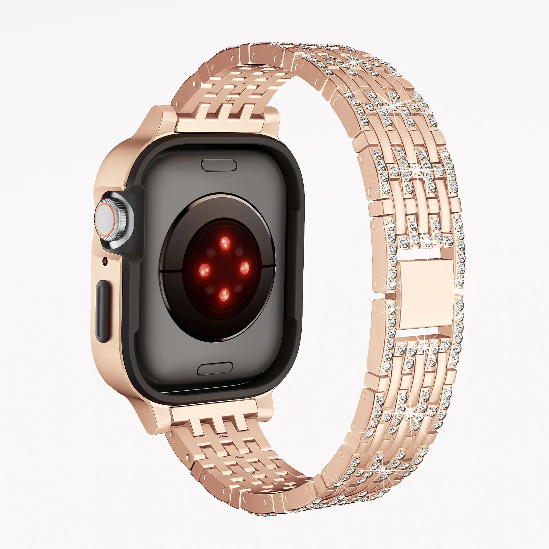 Diamond Case+Metal Strap For Apple Watch Band 45mm 41mm 44mm 40mm Women Bracelet Wristband iWatch 9 8 7 6 5 SE Protective Shell