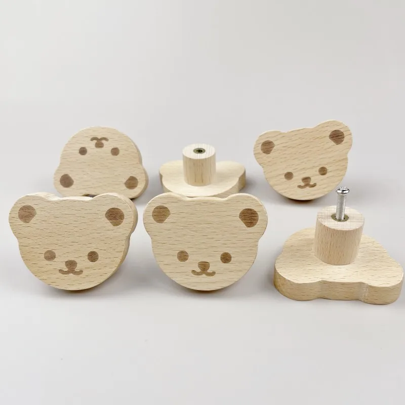 Cute Bear Wood Kitchen Cabinet Handles, Wooden Wardrobe Knobs, Drawer Puxa, Armário Alças, Acessórios para Móveis, Hardware, Nordic