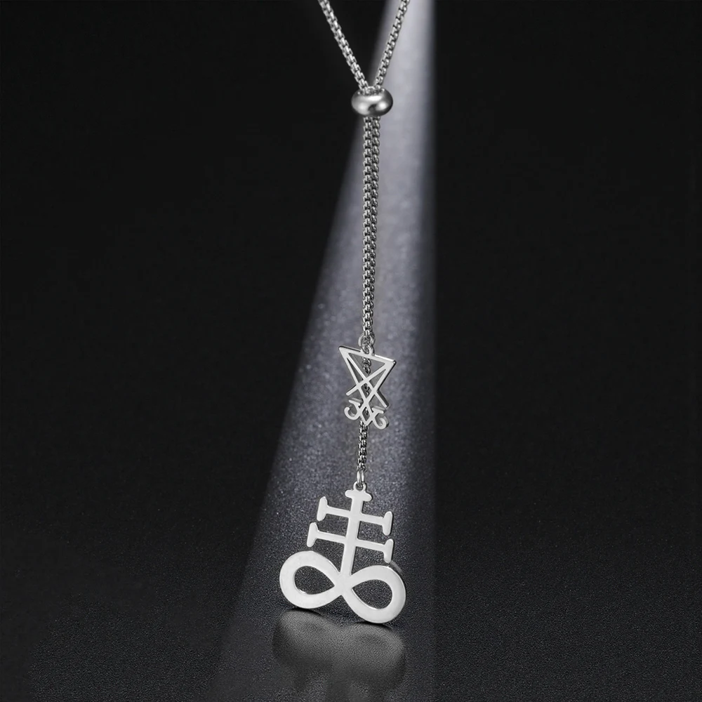Dawapara Luzifer Siegel und Leviathan-Kreuz, lange Halskette, Gothic-Pullover-Kette, religiöser Schmuck, Edelstahl-Halsketten – Detail 15