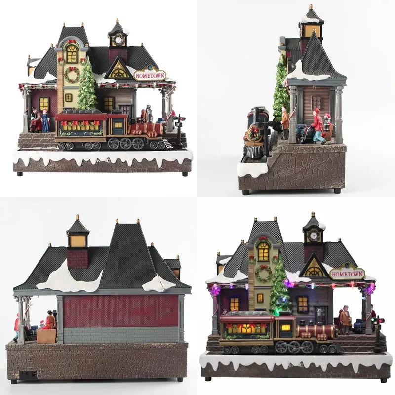 Colorful Luminous Mobile Train House Christmas Ornaments Crafts Decorations for Holiday Party Home Decoration Gift