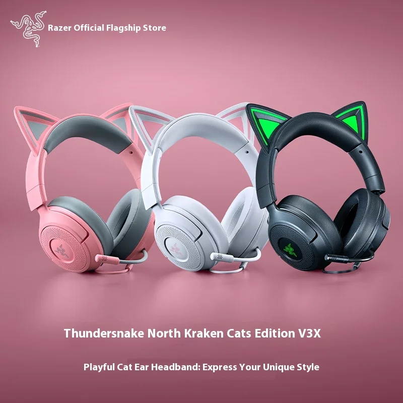 Cuffie Razer Kraken Kitty V3 X con microfono montato sulla testa Esports Gaming Auricolari Razer Triforce Cuffie leggere PC portatile