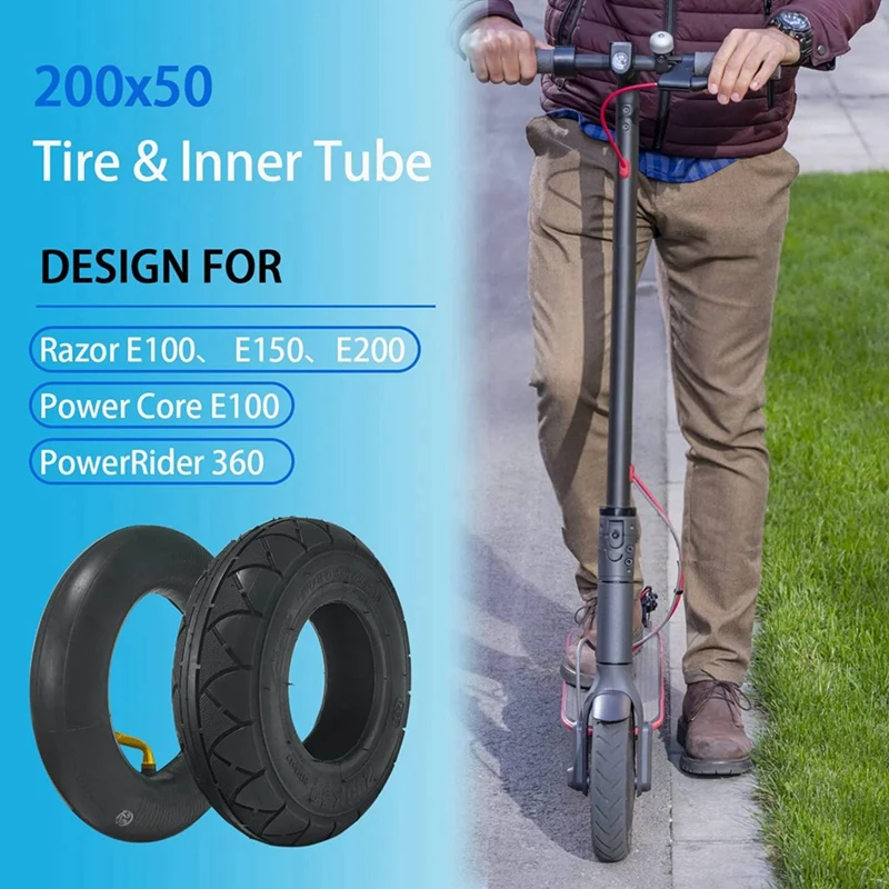 2 Set 200X50 Tire&Inner Tube Set For Razor E100,E150,E200,Power Core E100,Powerrider 360,Crazy Cart,Epunk,E-Scooter Tire