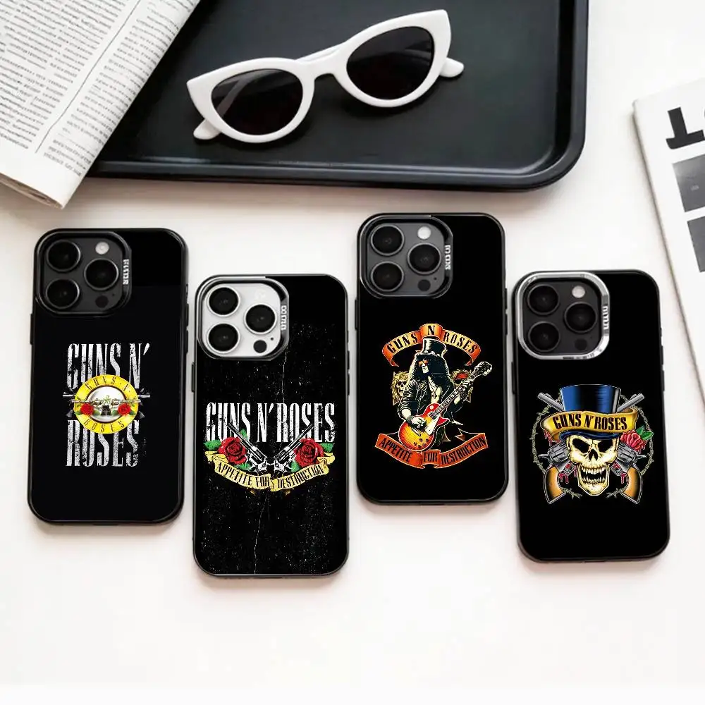

BAND G-Guns N' Roses Phone Case For iPhone17,16,15,14,13,12,11 Plus,Pro Max Colored Silver Plated Inside Cover