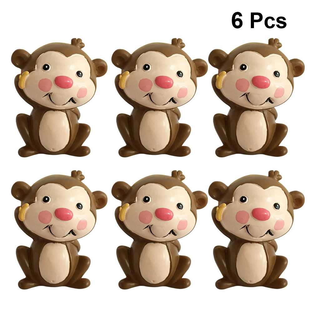 

6pcs Animal Ornaments Monkey Figurines Birthday Cake Decor Dessert Ornament Car Bedroom Animal Cake Decorations Accessories