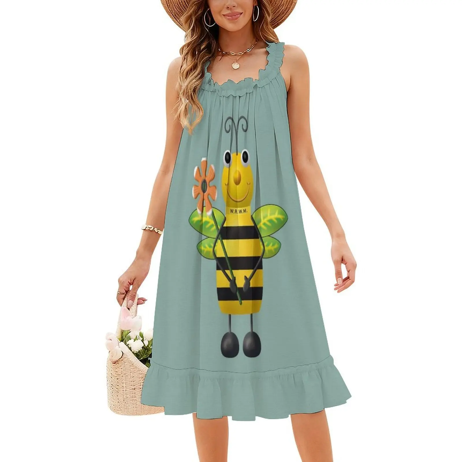 Buzzy Bee-الامتنان التميمة البوهيمي فستان بلا أكمام للنساء طباعة فساتين حفلات الشاطئ الطنانة النحل زهرة التميمة الحشرات النحل