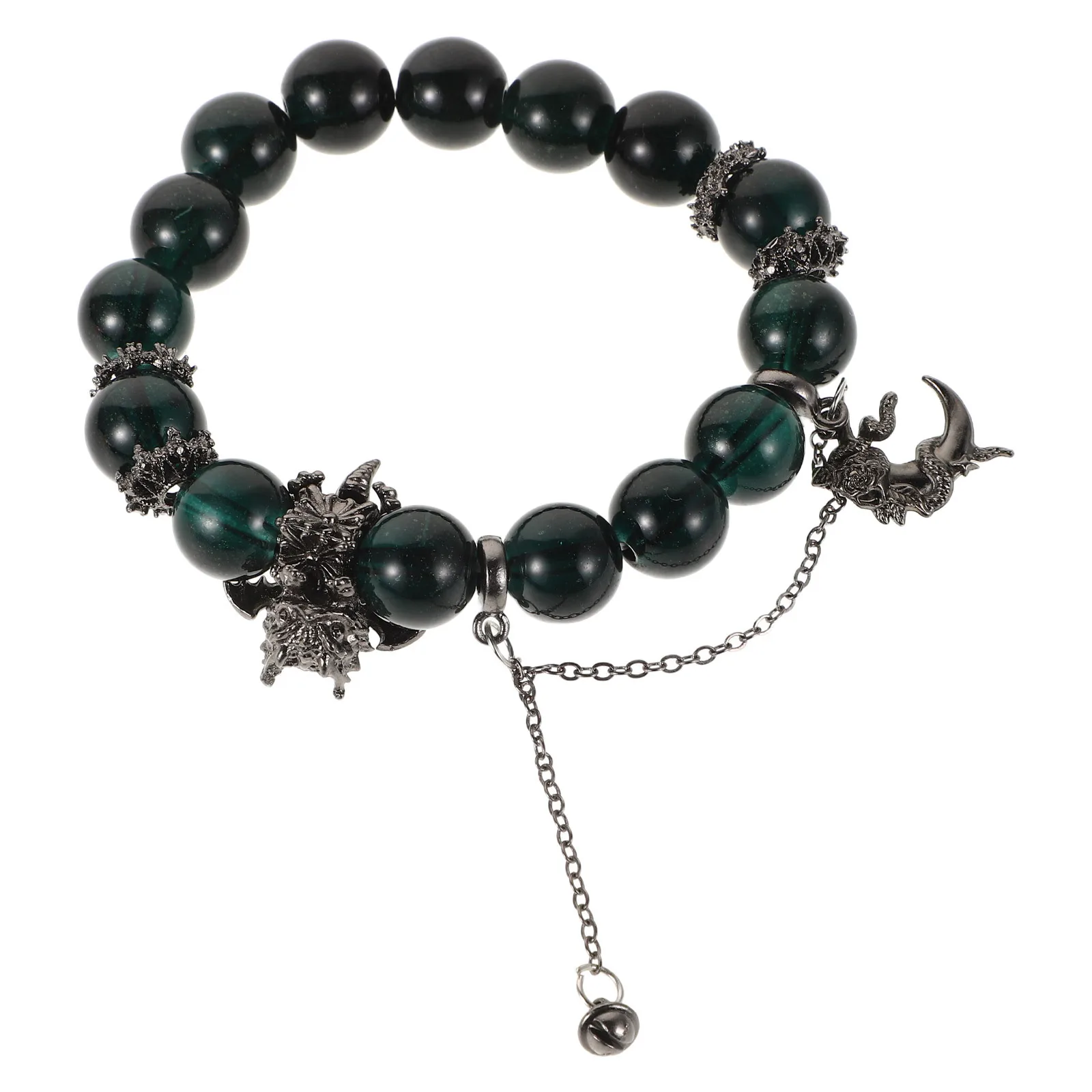 

Dark Green Beaded Bracelet Unisex Ancient Moon Charms Daily Wear Fashionable Wristband Exquisite Craftsmanship