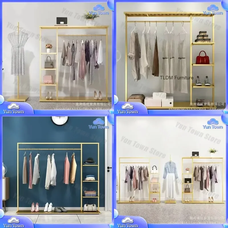 Mobile Shoe Display Bags for Clothing Rack Accessories Gold 4 Rail with Bottom Tier Garment Shelf Hot Shelf Display Stand