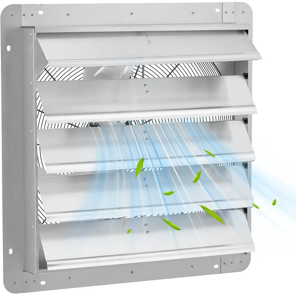 

24-дюймовый настенный вытяжной вентилятор с жалюзи, высокоскоростная вентиляция 3500 см, низкий уровень шума 1500 об/мин, с жалюзи и автоматической крышкой для чердака, Ga