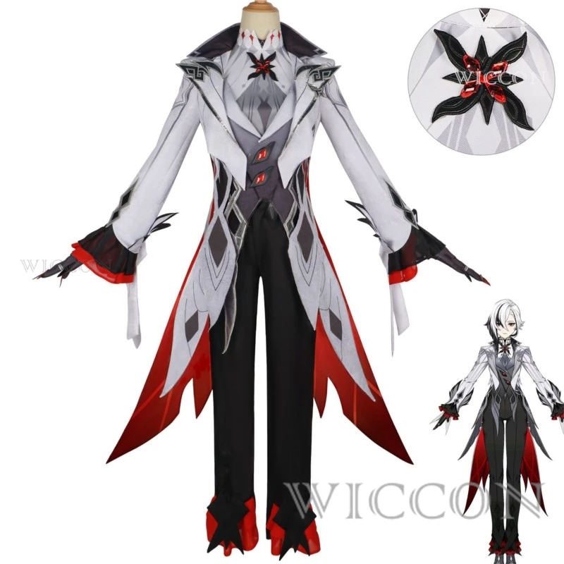 New Arlecchino Cosplay Costume Wigs Genshin Impact Fatui The Knave Arlecchino Uniform Eleven Fatui Harbingers Costume Outfit