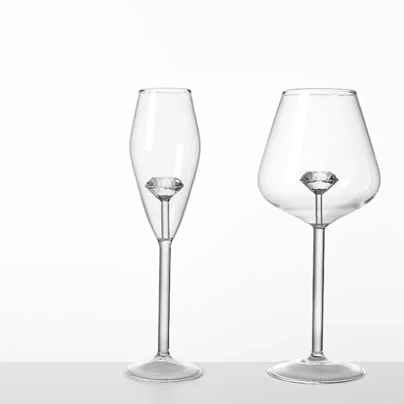 1 Piece 420ml 14oz Creative 3D Clear Diamond Glass Build-in Red White Wine Glasses Cup Goblets Household Lovely Gift