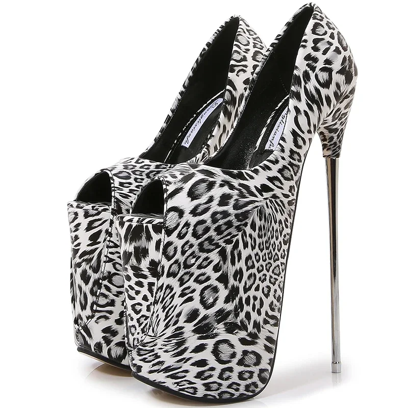 Crossdresser Shallow Mouth Women's Shoes 19cm Thin Heels Cosplay Pumps 22cm High-Heeled Steel Pipe Dance 30cm Leopard Stilettos