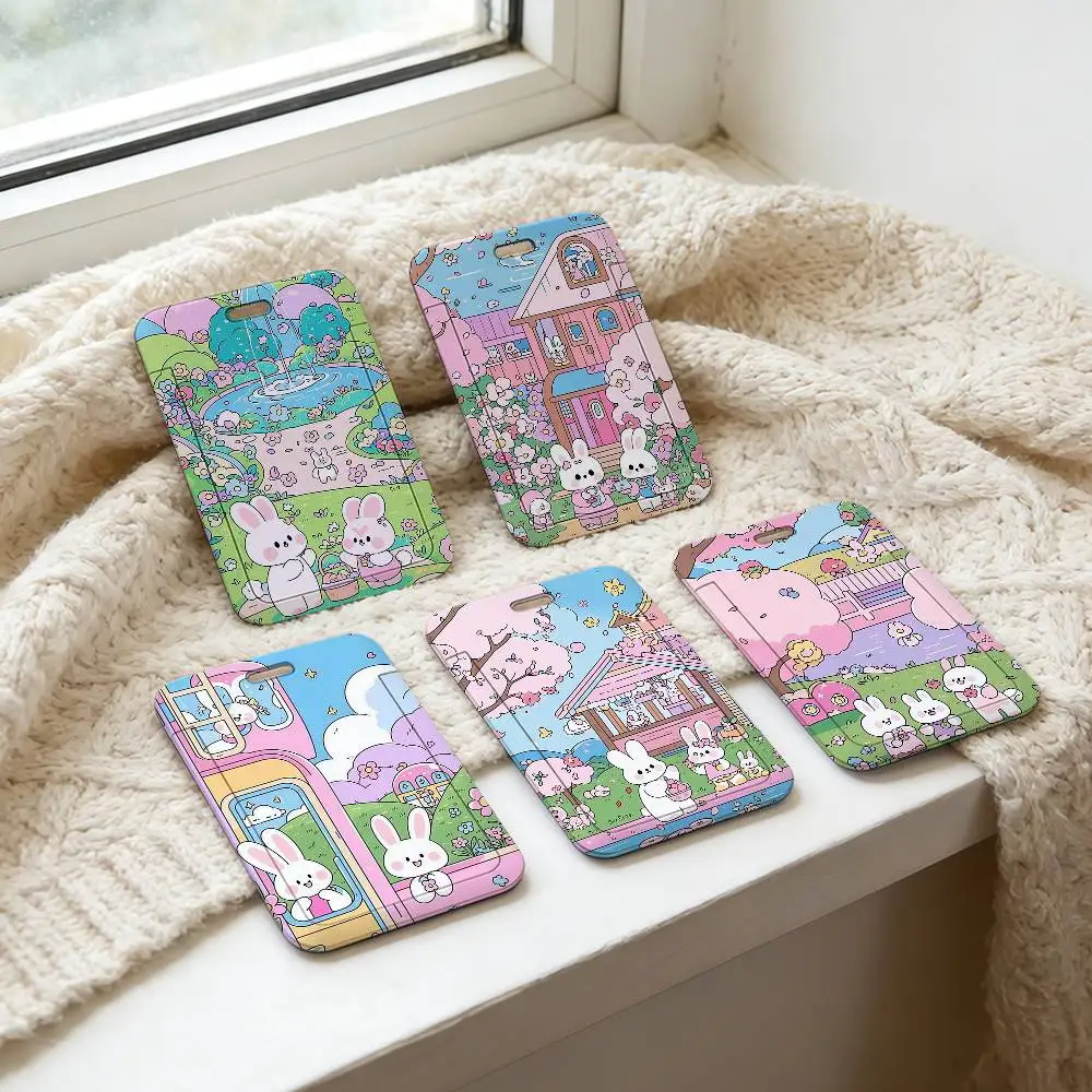 

Мягкий пластиковый держатель для ID-карт с рисунком мультяшного розового кролика, на шейном шнурке, легкий, прочный, для рабочих пропусков и бейджей, для офисного персонала