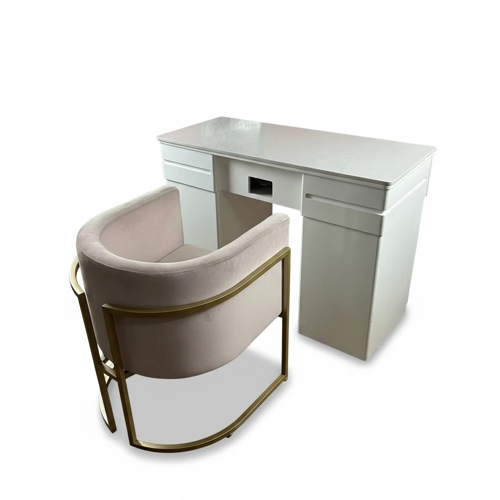 Foldable Manicure Table with White Marble Finish, Nail Table with Exhaust Fan,Heavy Duty Professional Solid Wood Salon Furniture