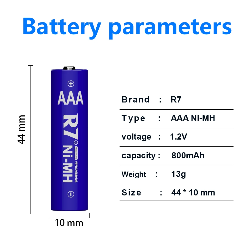 Batteria AAA ricaricabile R7 1,2 V Batterie NiMh aaa da 800 mAh con caricabatterie intelligente a 4 slot