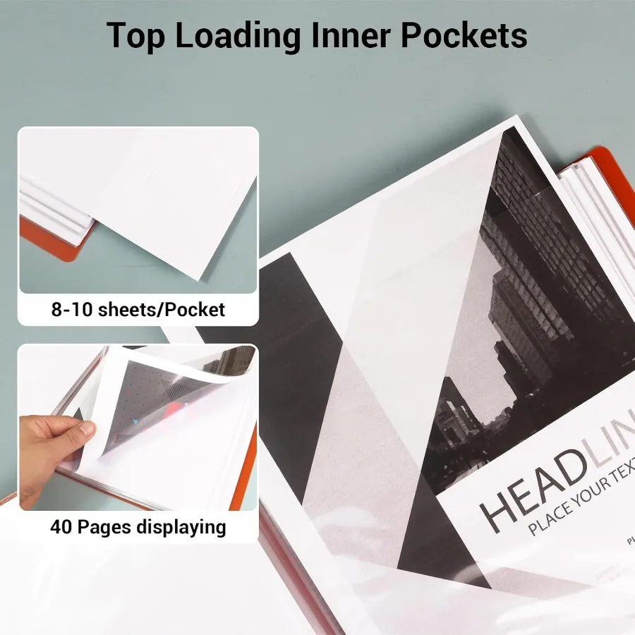 Raccoglitore con maniche in plastica a 20 tasche per esposizione di arte e presentazioni Cartella portfolio in formato A4 da 9x12 pollici con 40 fogli trasparenti