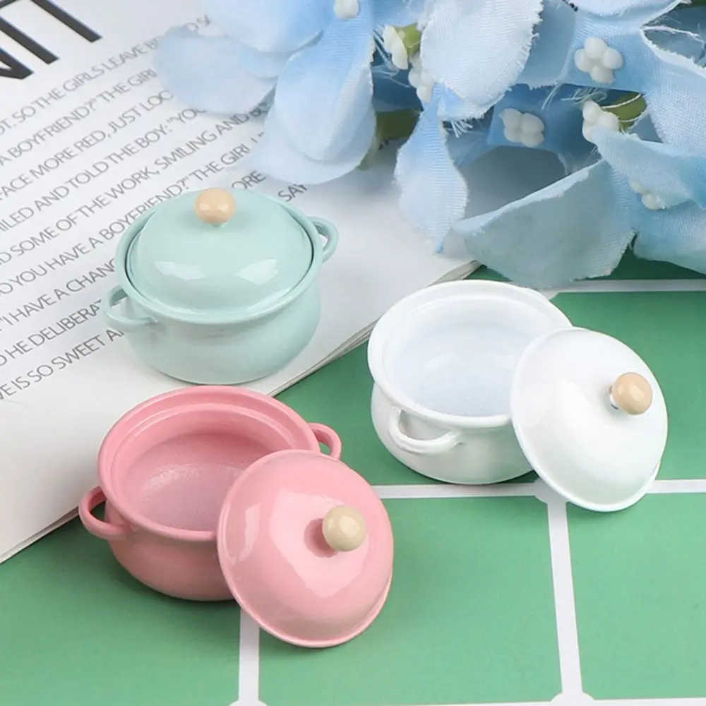 1/12 Scale Miniature Soup Pot With Pot Cover Dollhouse Accessories Pretend Play Mini Cookware Kitchen Cooking Toys Doll toy