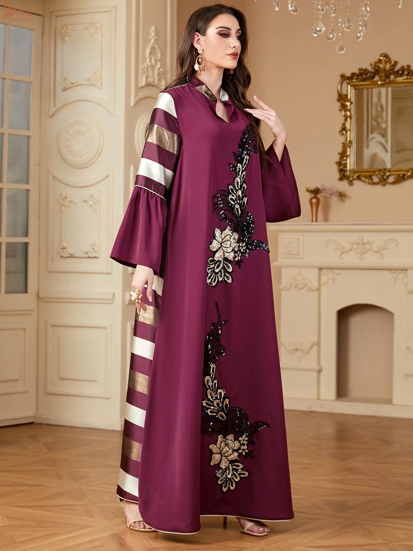 فستان نسائي مسلم مطرز رداء الحفلات عباية مخططة فيستدوس دبي السعودية عبايات المغرب قفطان جلابية فساتين رمضان للعيد #6