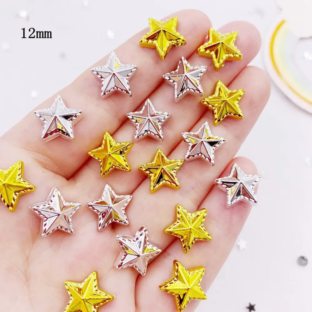 50PCS 12mm Resin Golden Silver Star Gems Flatback Rhinestone Beads Figurines Scrapbook Applique Earnail Accessories Decor Crafts