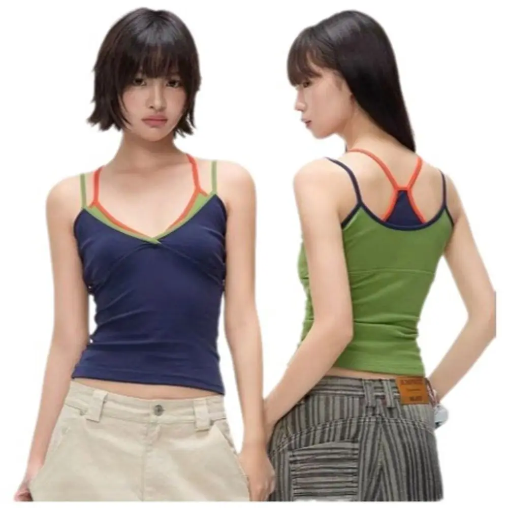 New False Two-piece Camisole Vest Strappy Slim Fit Crop Top Sexy Design Bottoming Shirt Daily Wear