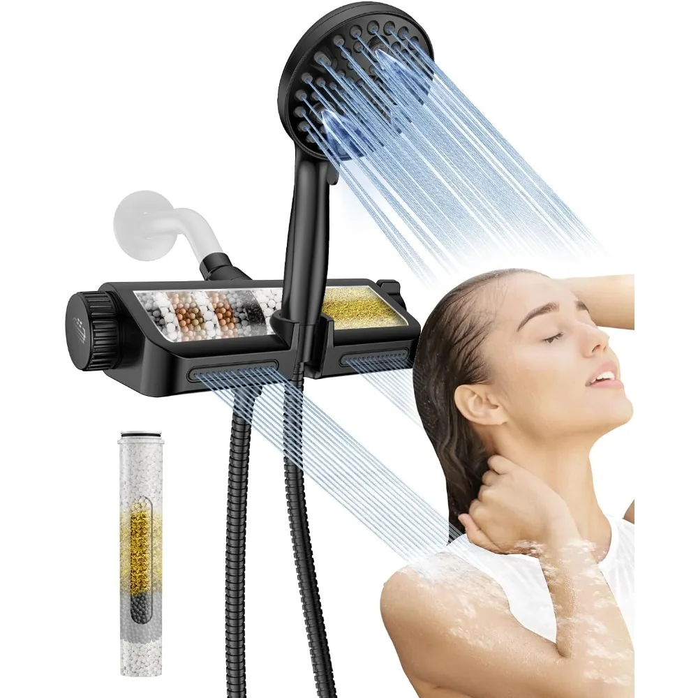 

Filtered Shower Head with Handheld Combo Matte Black - Dual 2-in-1 Spa System with Massage Shower and 10 Modes Hand Held Shower,