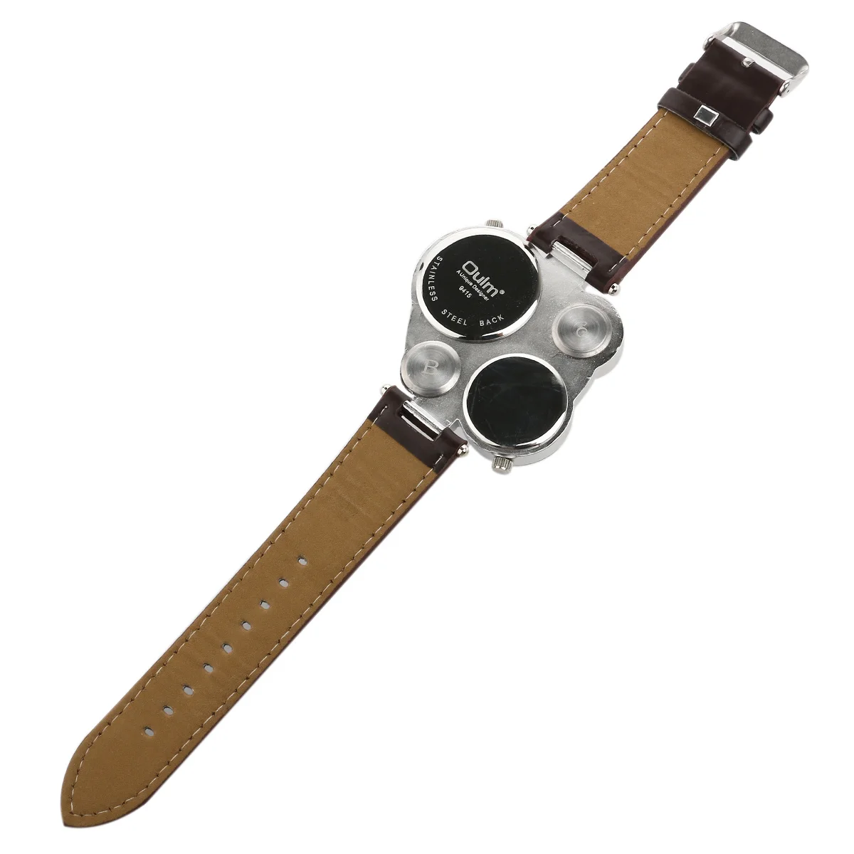 

Oversize 9145 Dual Men's Quartz Watch Brown Dial Durable Hard Alloy Stainless Steel PU Band 9415 Dual Watch Men